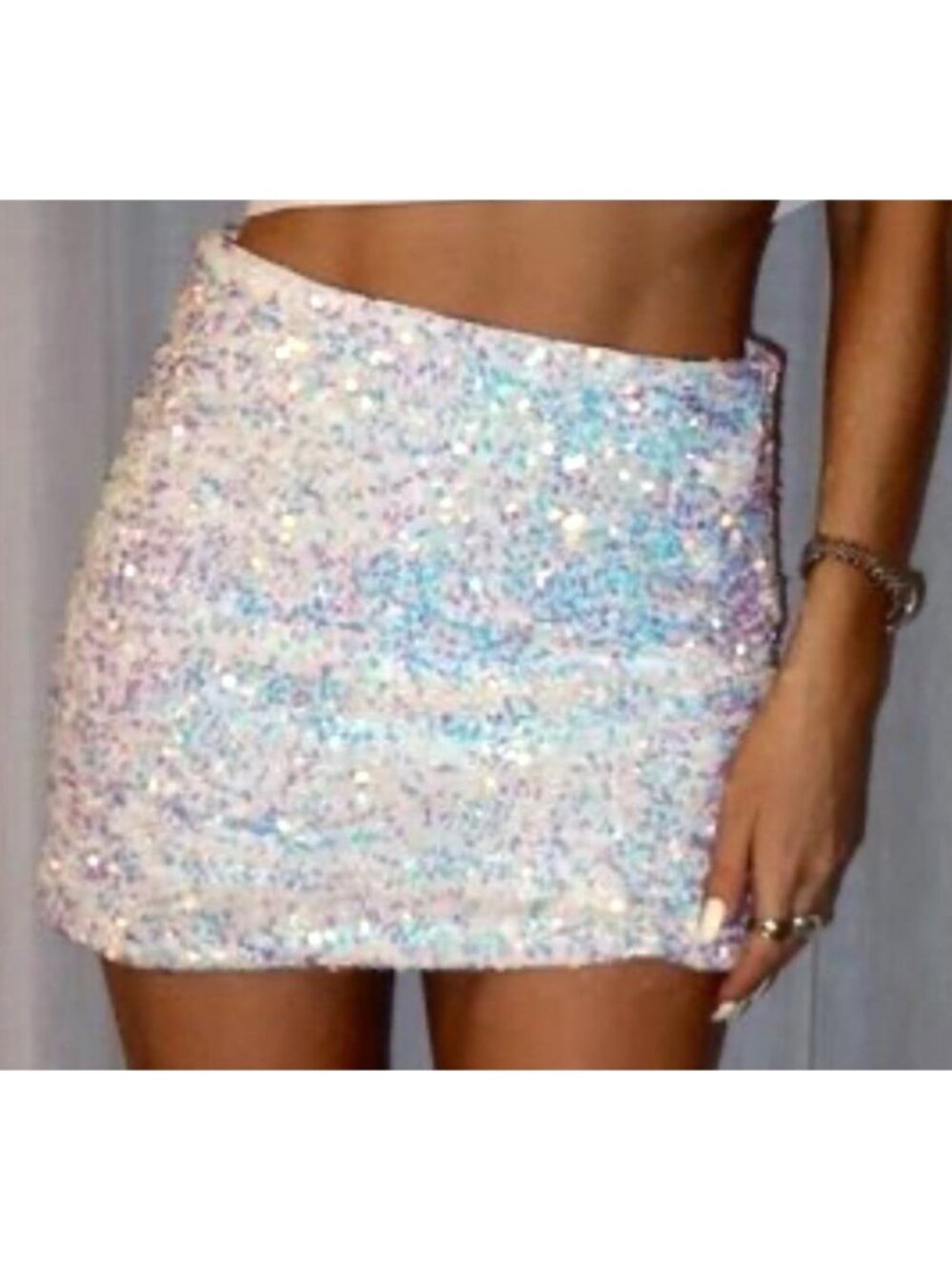 Show Me Your Mumu Women's Sz Medium All Night Skort in White Sparkle Sequins
